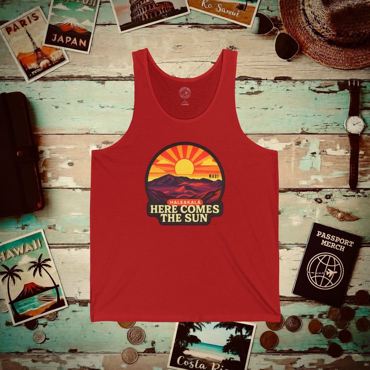 Here Comes the Sun, Haleakala, Maui, Hawaii Tank Top Red / XS