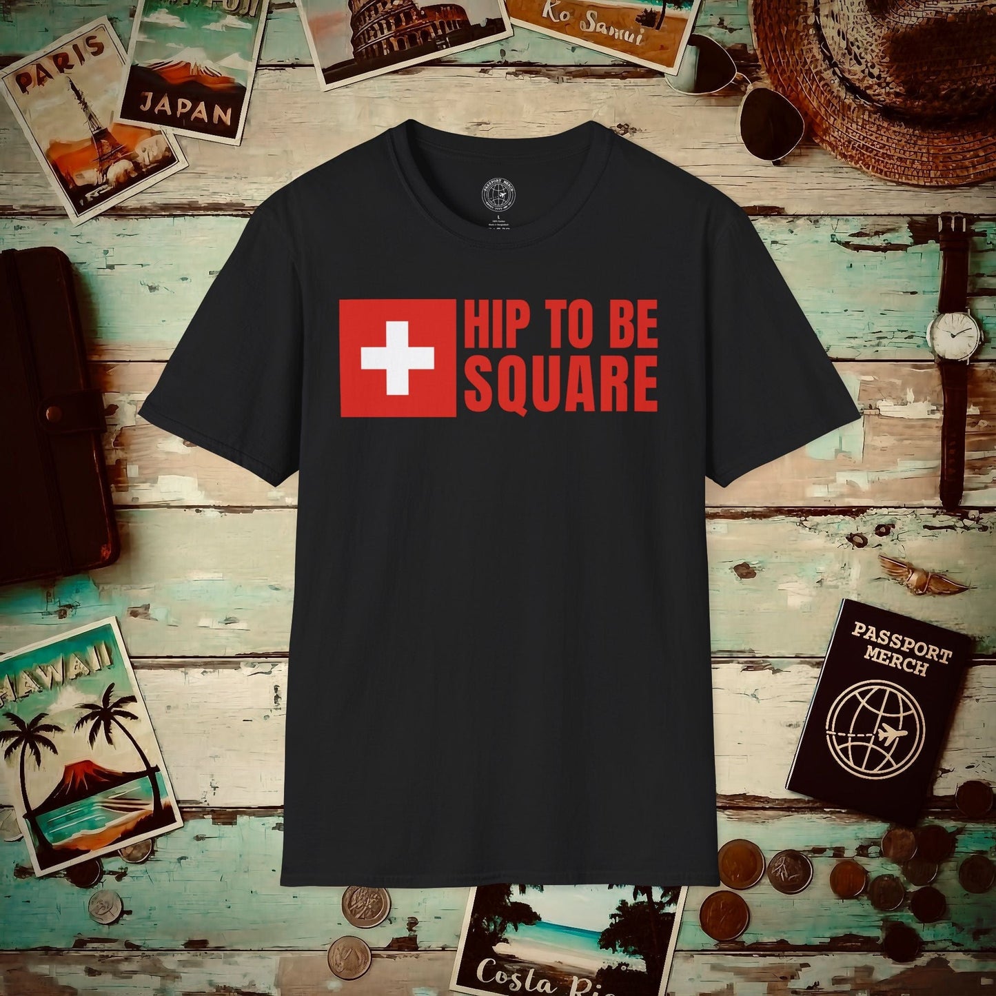 Hip To Be Square, Switzerland Flag T-Shirt Black / S