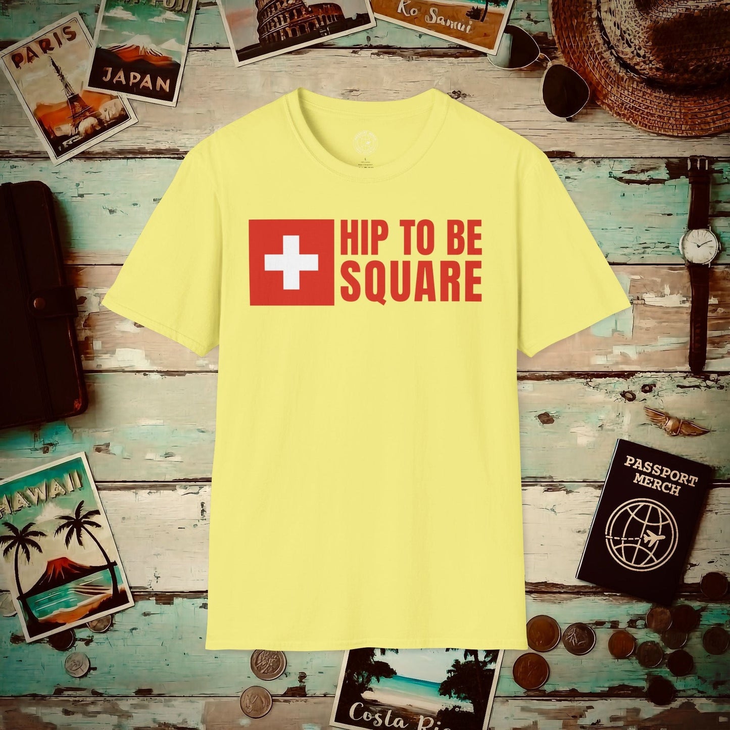 Hip To Be Square, Switzerland Flag T-Shirt Cornsilk / S