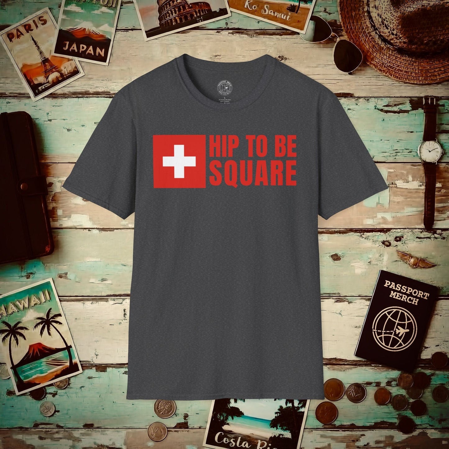 Hip To Be Square, Switzerland Flag T-Shirt Dark Heather / S