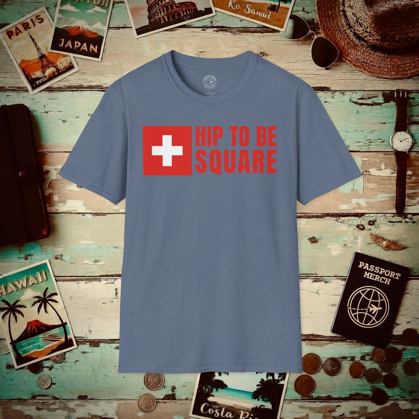 Hip To Be Square, Switzerland Flag T-Shirt Heather Indigo / S