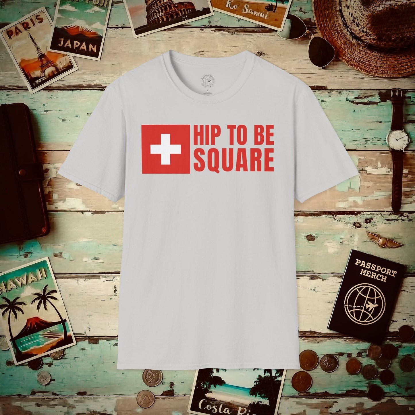 Hip To Be Square, Switzerland Flag T-Shirt Ice Grey / S