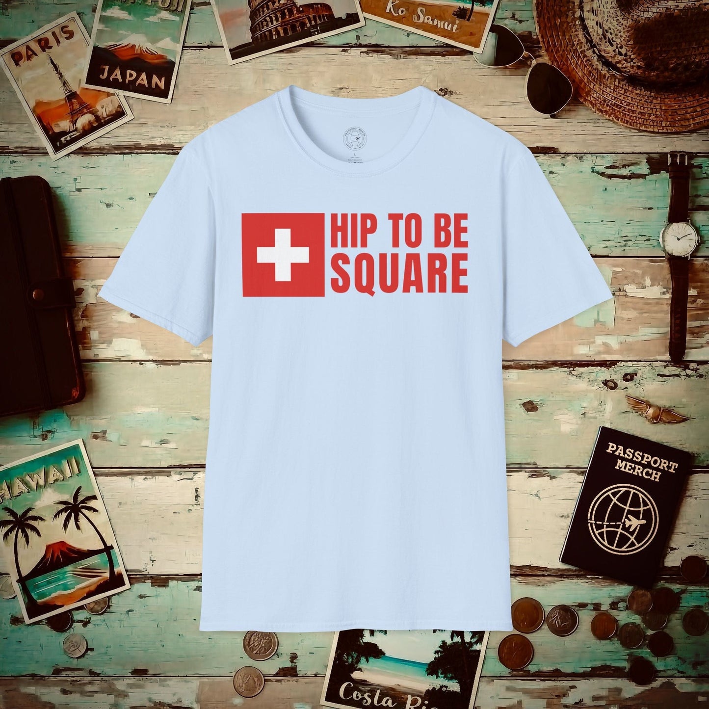 Hip To Be Square, Switzerland Flag T-Shirt Light Blue / S