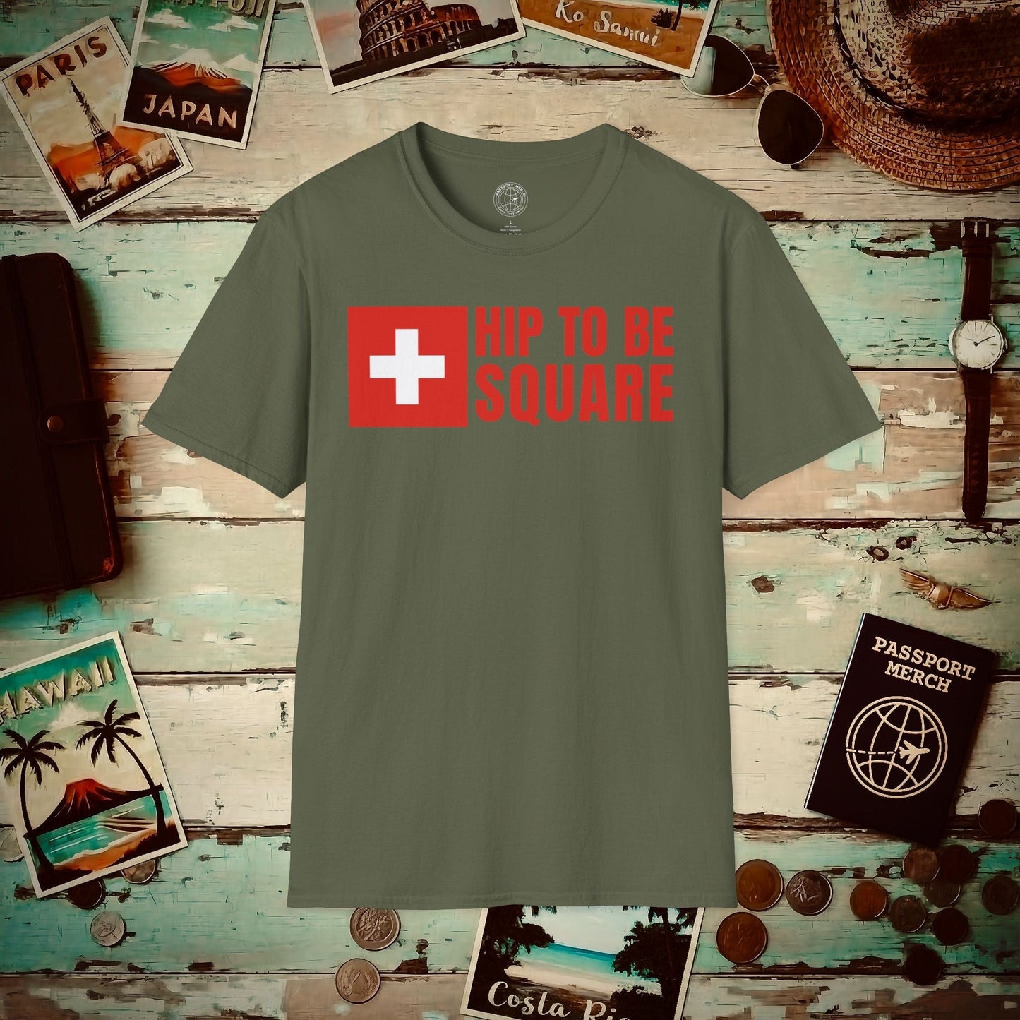 Hip To Be Square, Switzerland Flag T-Shirt Military Green / S
