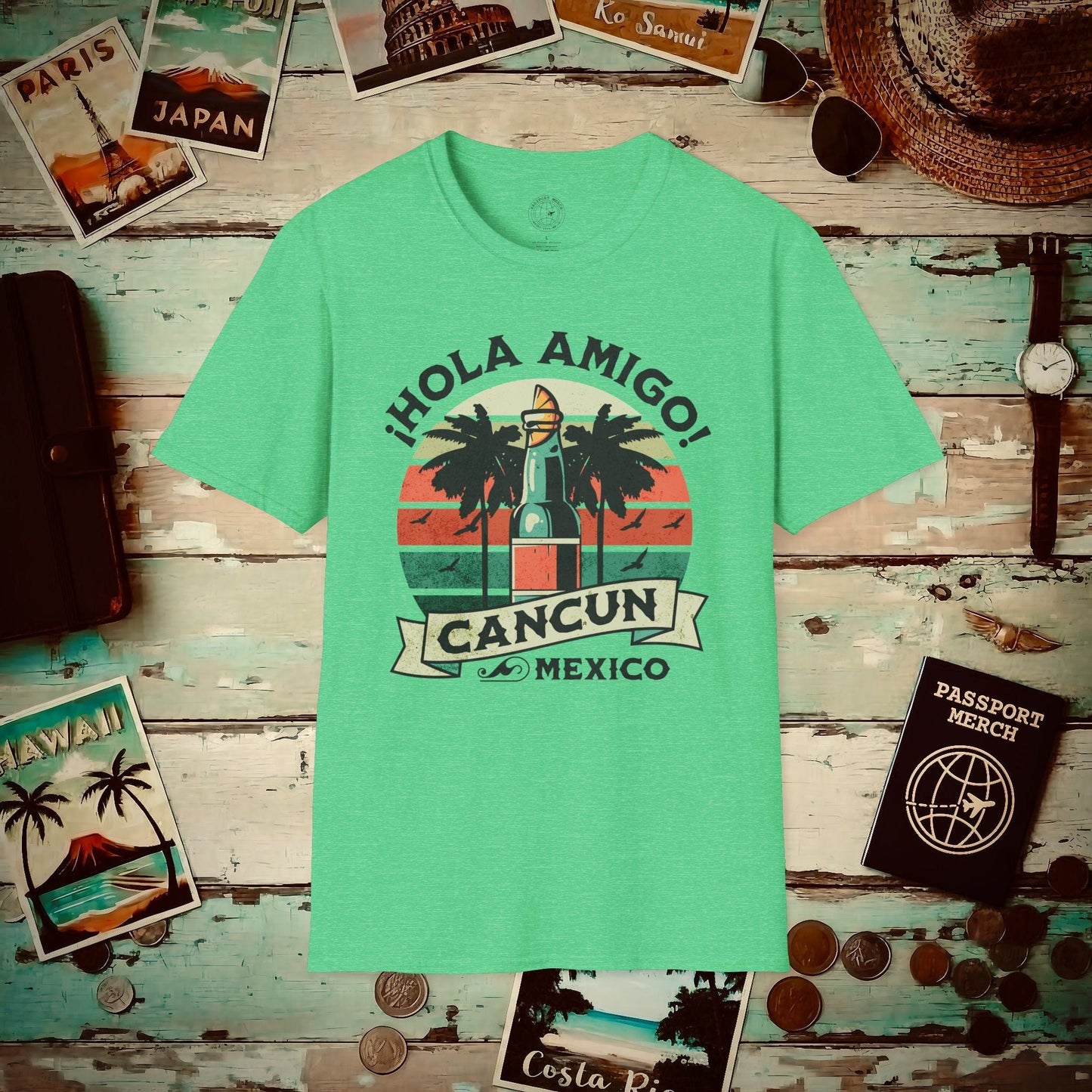 Hola Amigo Cancun Mexico T-Shirt Heather Irish Green / S