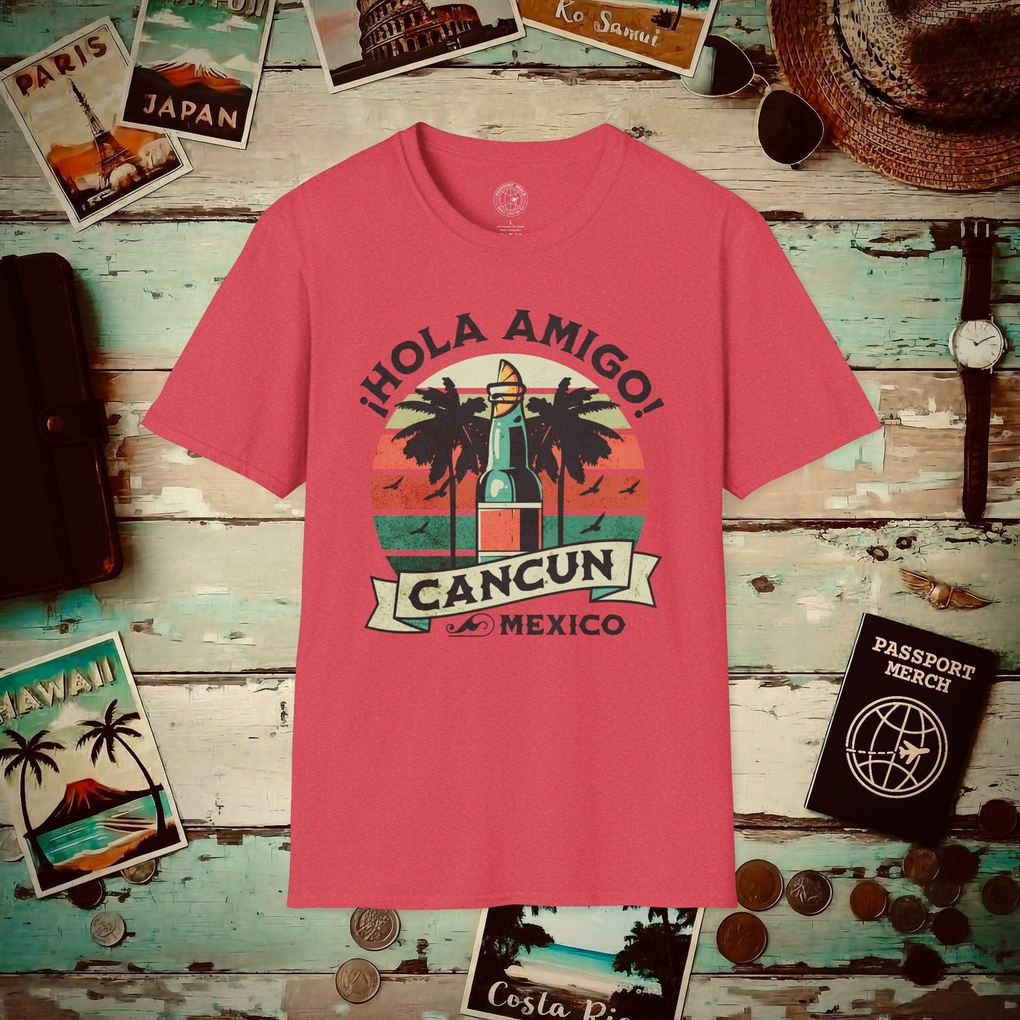 Hola Amigo Cancun Mexico T-Shirt Heather Red / S