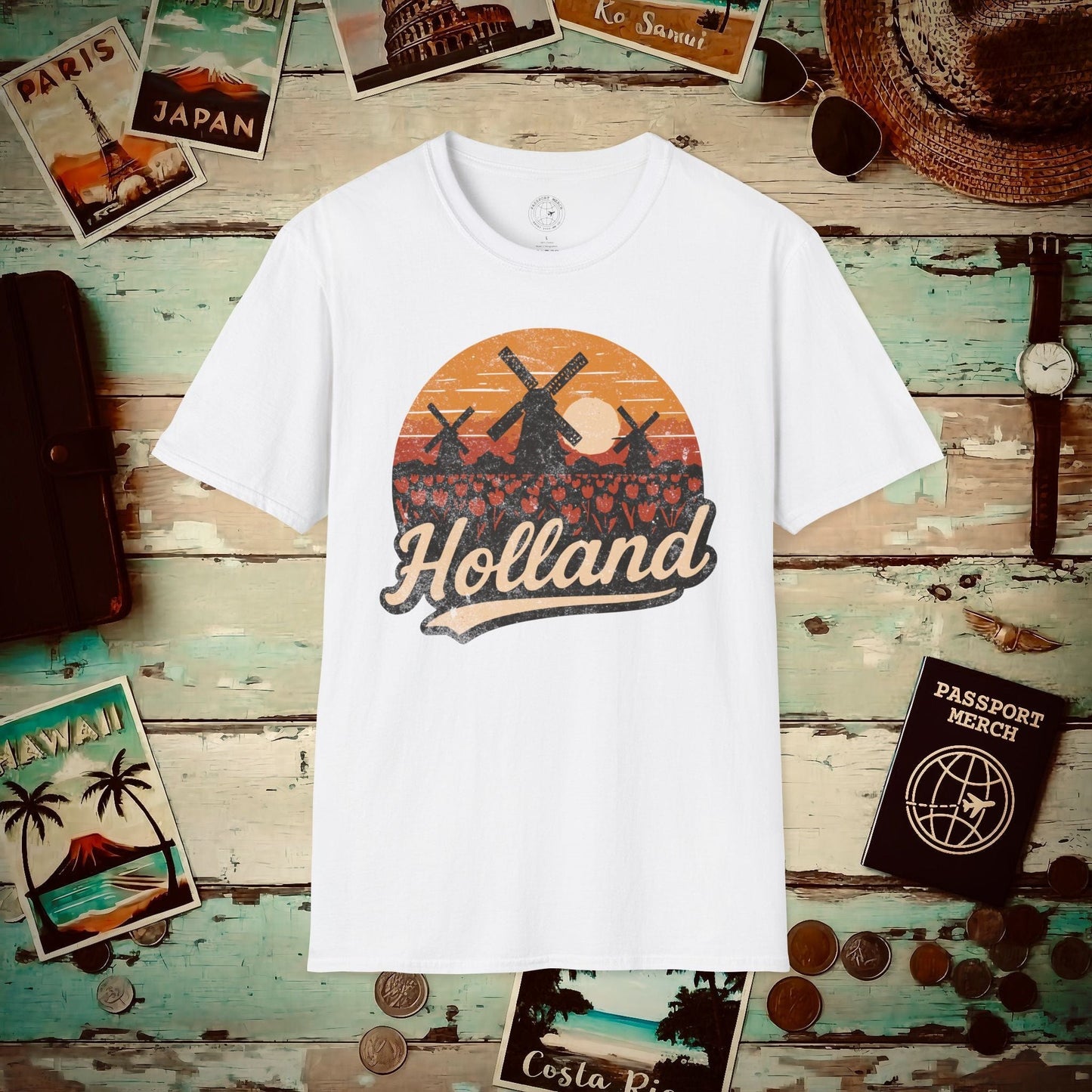Holland Tulips and Windmills T-Shirt White / S