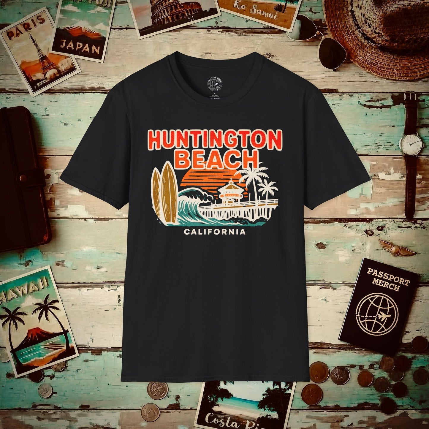 Huntington Beach, California - 80's Vintage T-Shirt Black / S