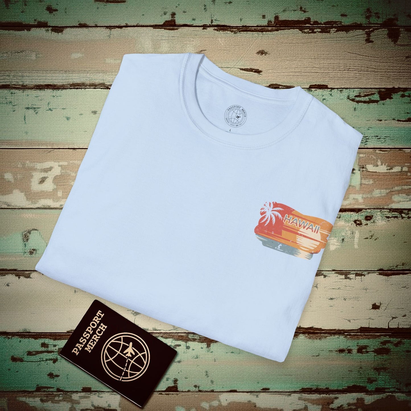 I'd Rather Be Here, Hawaii, Back Print T-Shirt Light Blue / S