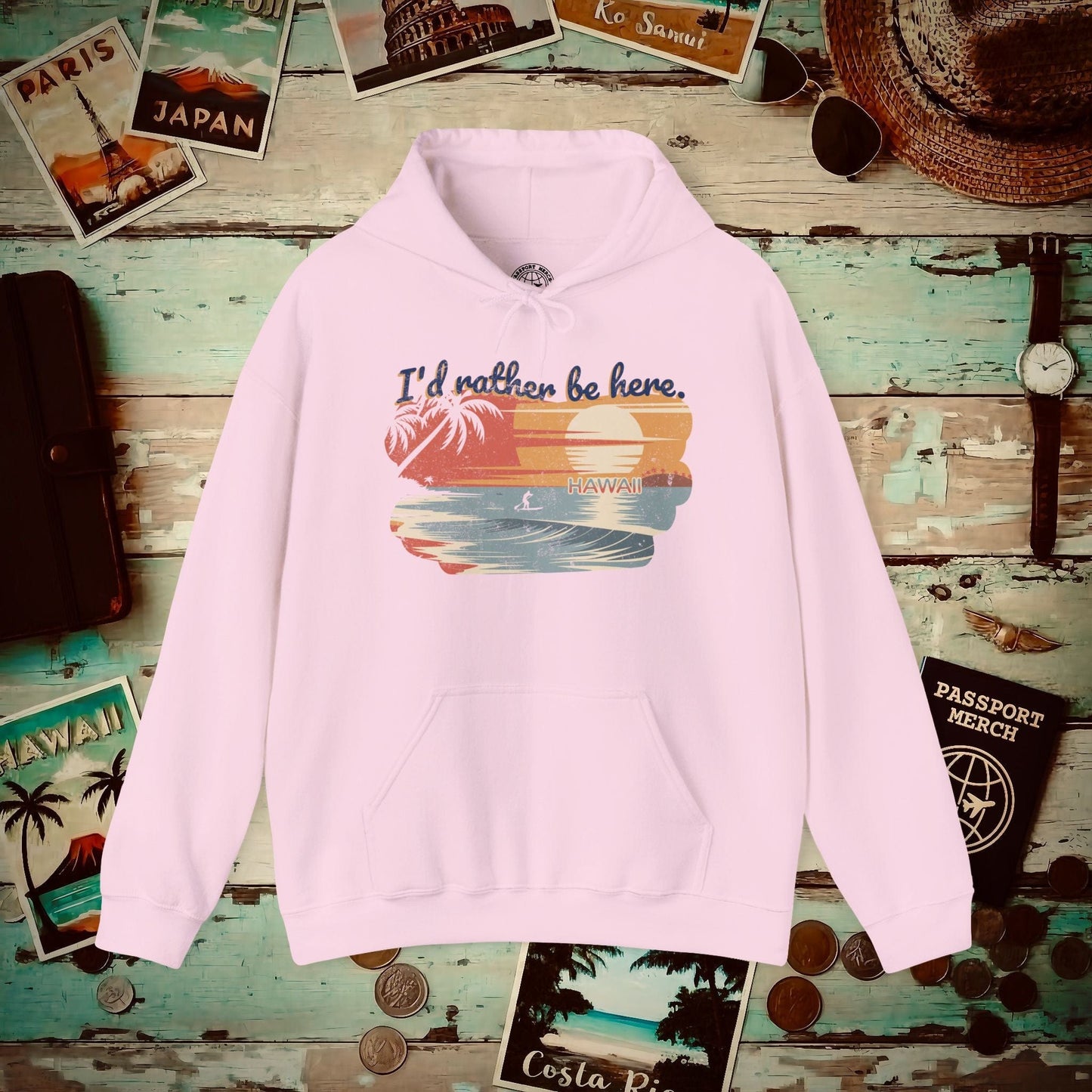 I'd Rather Be Here, Hawaii Hoodie Light Pink / S
