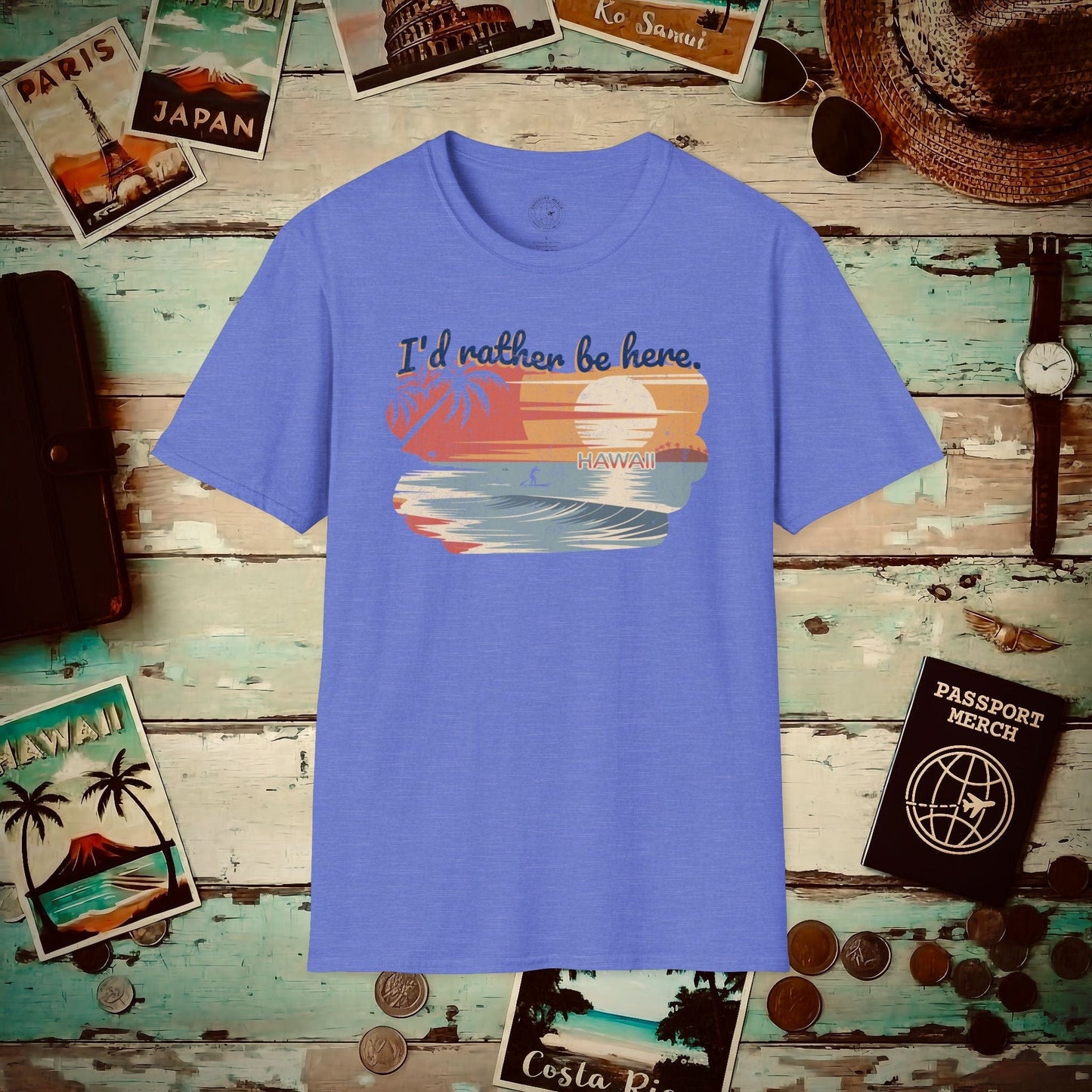 I'd Rather Be Here, Hawaii T-Shirt Heather Royal / S