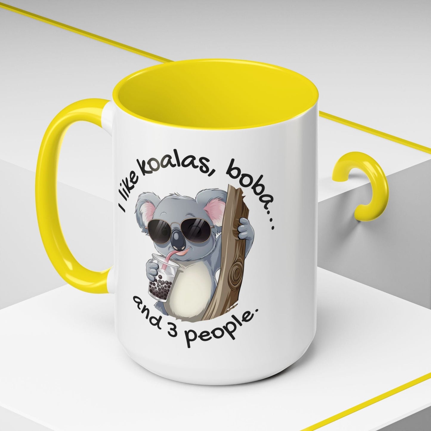 I like koalas, boba, and 3 people Australia 15oz Mug Yellow / 15oz