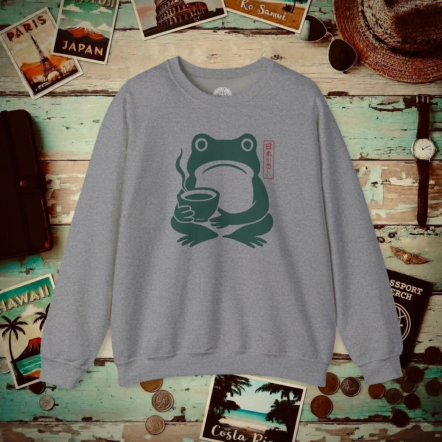 I Miss Japan Frog, Japan Crewneck Graphite Heather / S