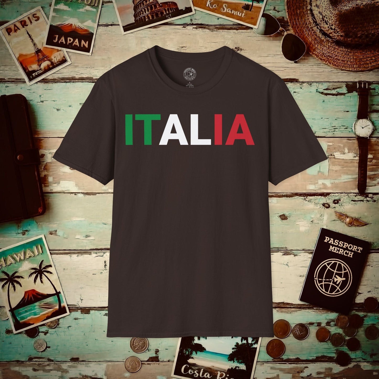 Italia Patriotism Italy Letter Flag T-Shirt Dark Chocolate / S