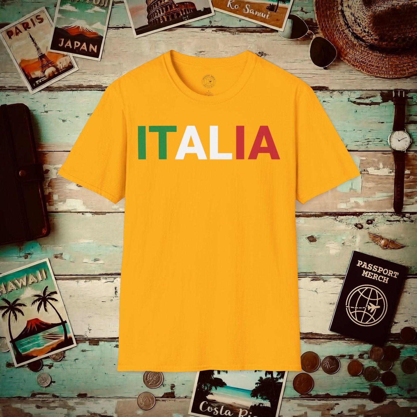 Italia Patriotism Italy Letter Flag T-Shirt Gold / S