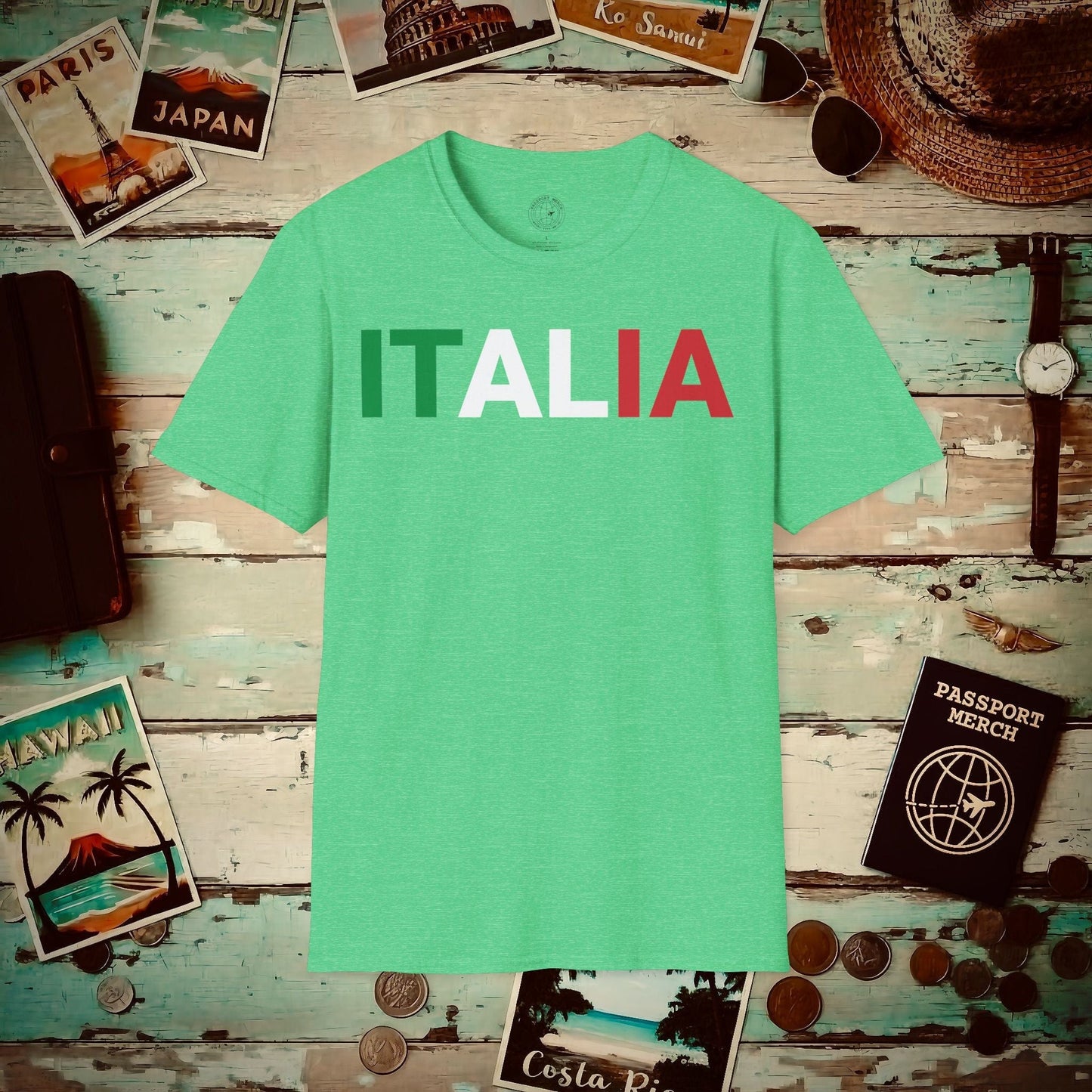 Italia Patriotism Italy Letter Flag T-Shirt Heather Irish Green / S