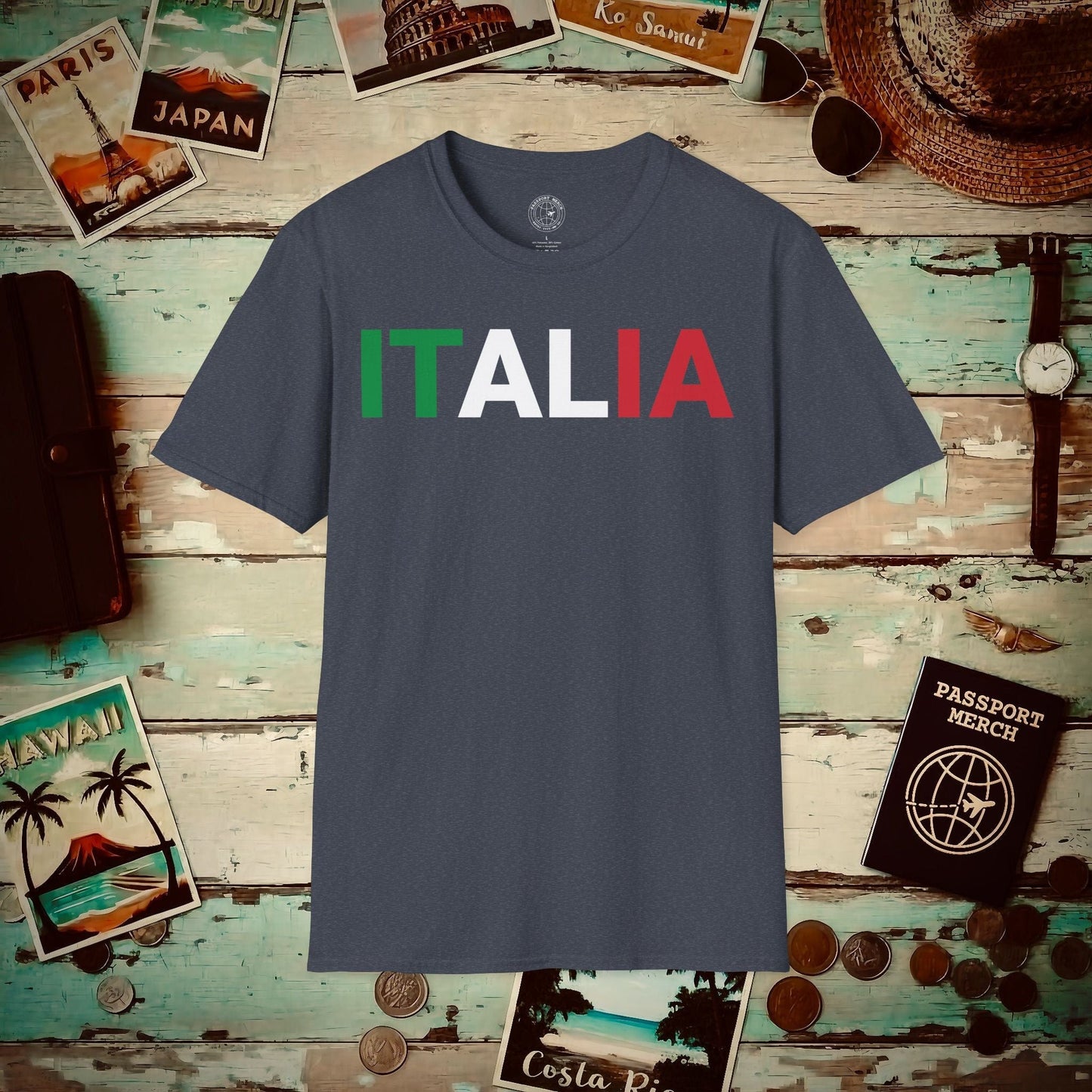 Italia Patriotism Italy Letter Flag T-Shirt Heather Navy / S