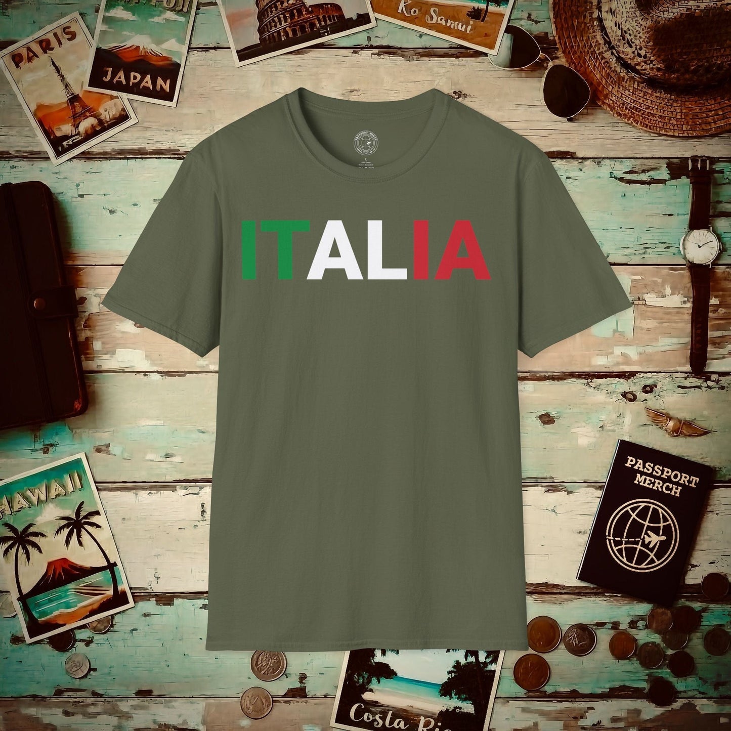 Italia Patriotism Italy Letter Flag T-Shirt Military Green / S