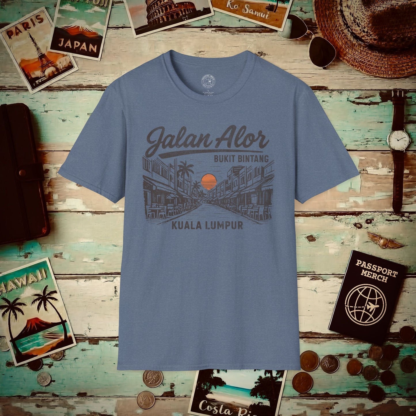 Jalan Alor Kuala Lumpur Malaysia (Vintage Urban) T-Shirt Heather Indigo / S