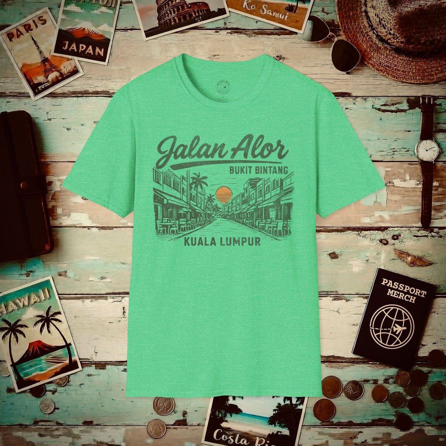 Jalan Alor Kuala Lumpur Malaysia (Vintage Urban) T-Shirt Heather Irish Green / S