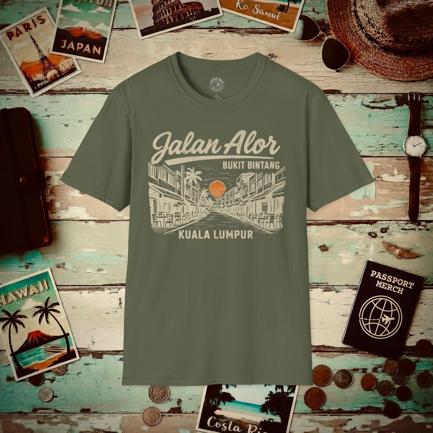 Jalan Alor Kuala Lumpur Malaysia (Vintage Urban) T-Shirt Military Green / S