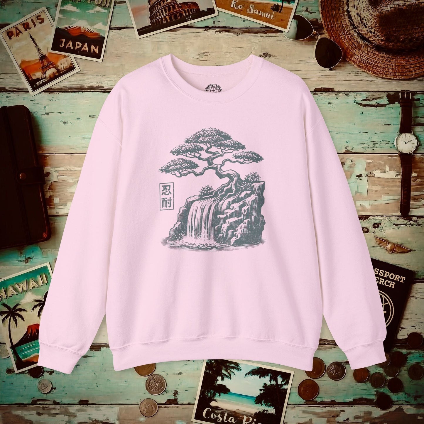 Japanese Nintai (Patience) Bonsai Crewneck Light Pink / S