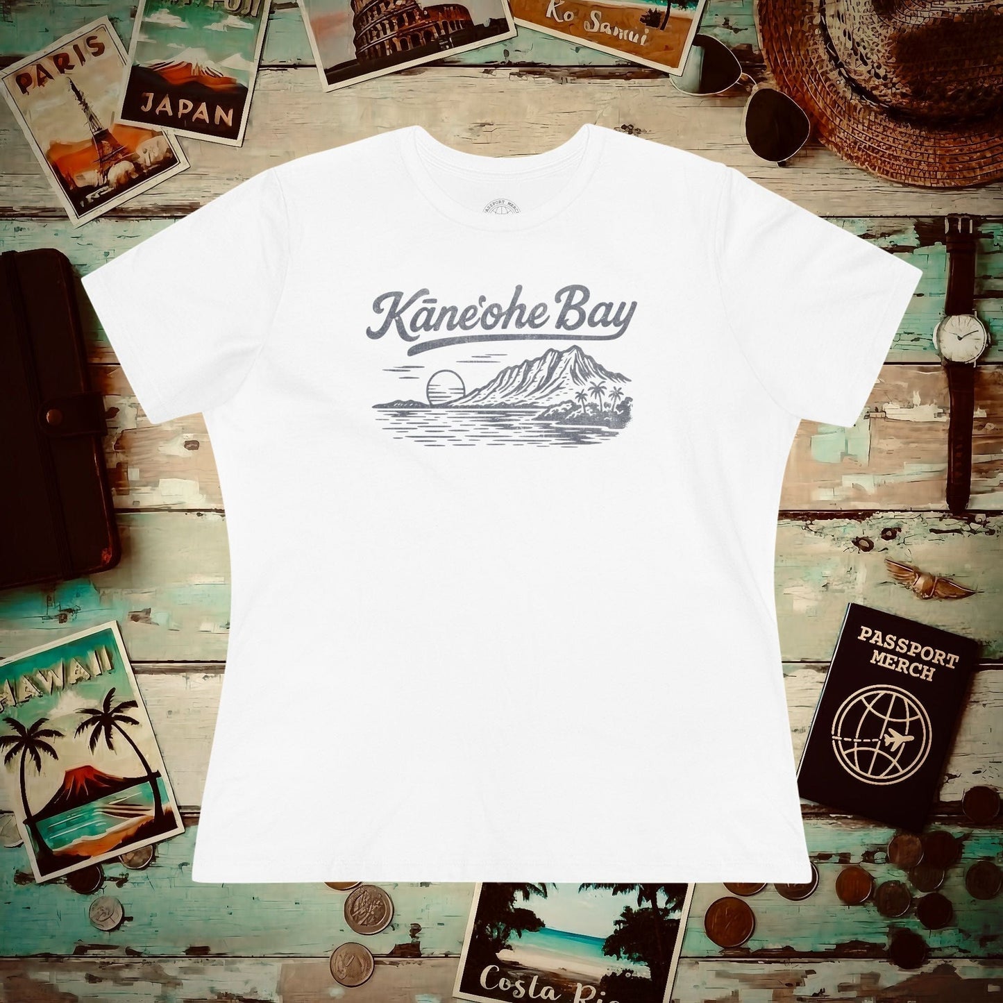 Kaneohe Bay Vintage Monochrome, Hawaii, Womens Fit T-Shirt White / S
