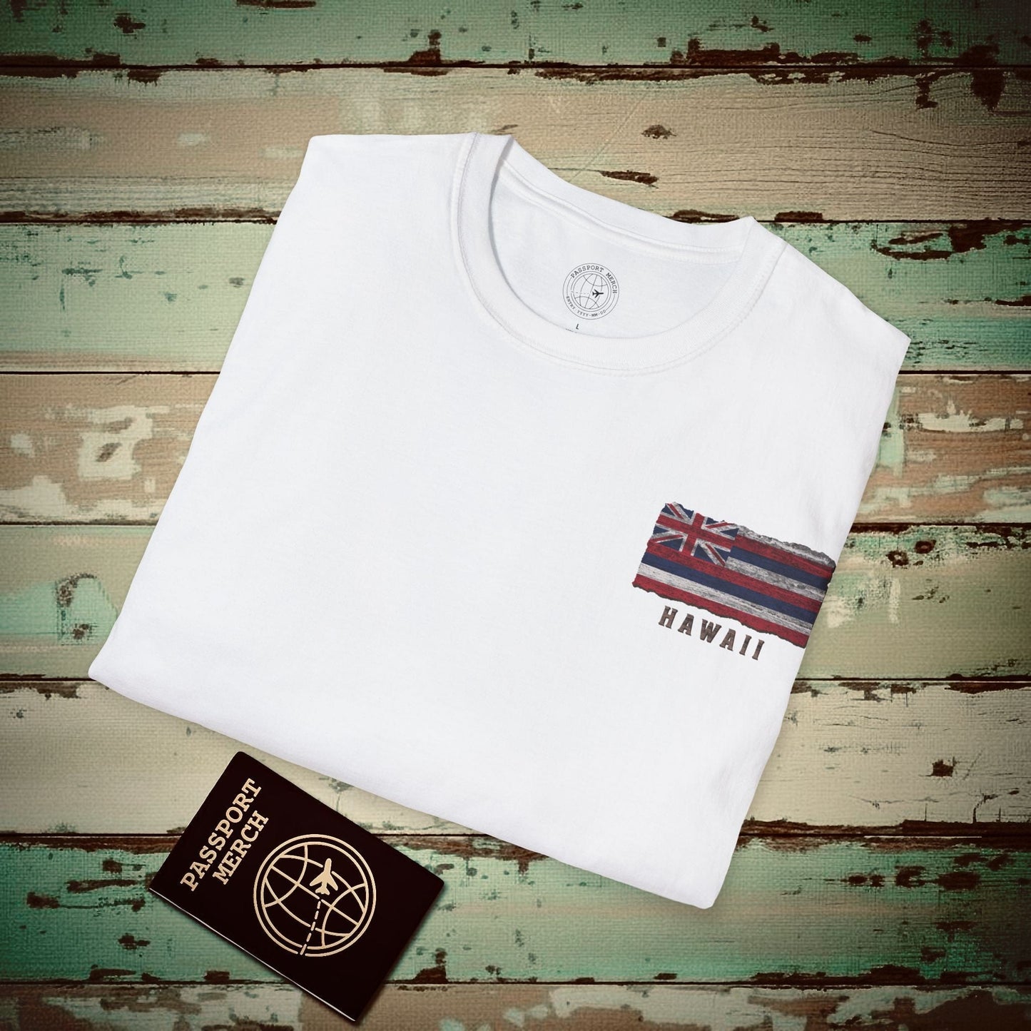 Koa Wood Aloha Hawaiian Flag, Back Print T-Shirt White / S