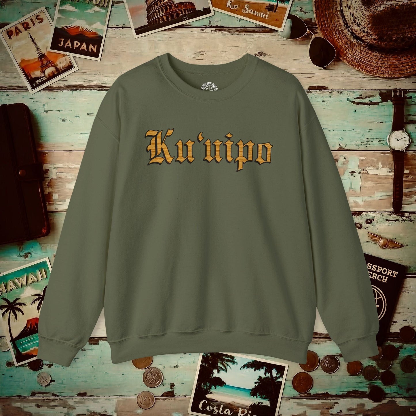 Koa Wood Ku'uipo (Hawaiian Jewelry Style) Crewneck Military Green / S