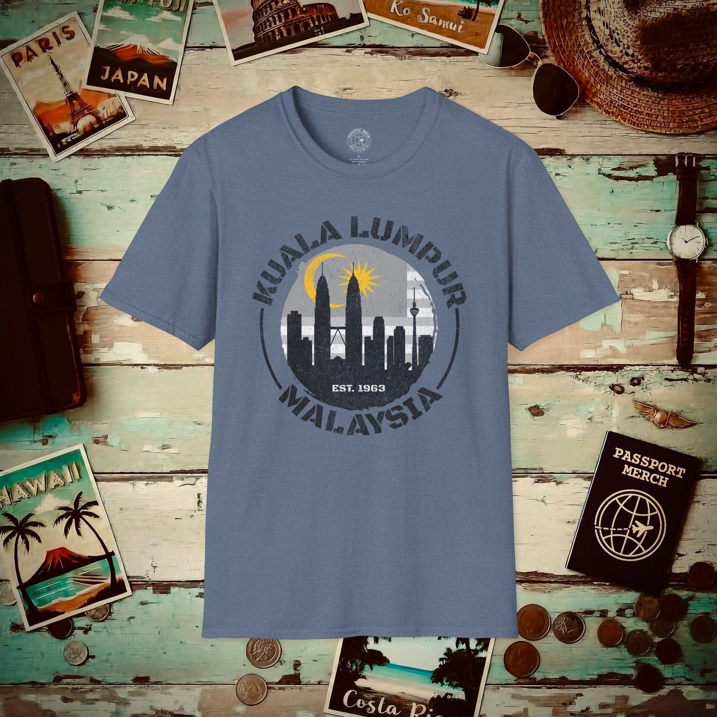 Kuala Lumpur Malaysia, Crescent and Star T-Shirt Heather Indigo / S