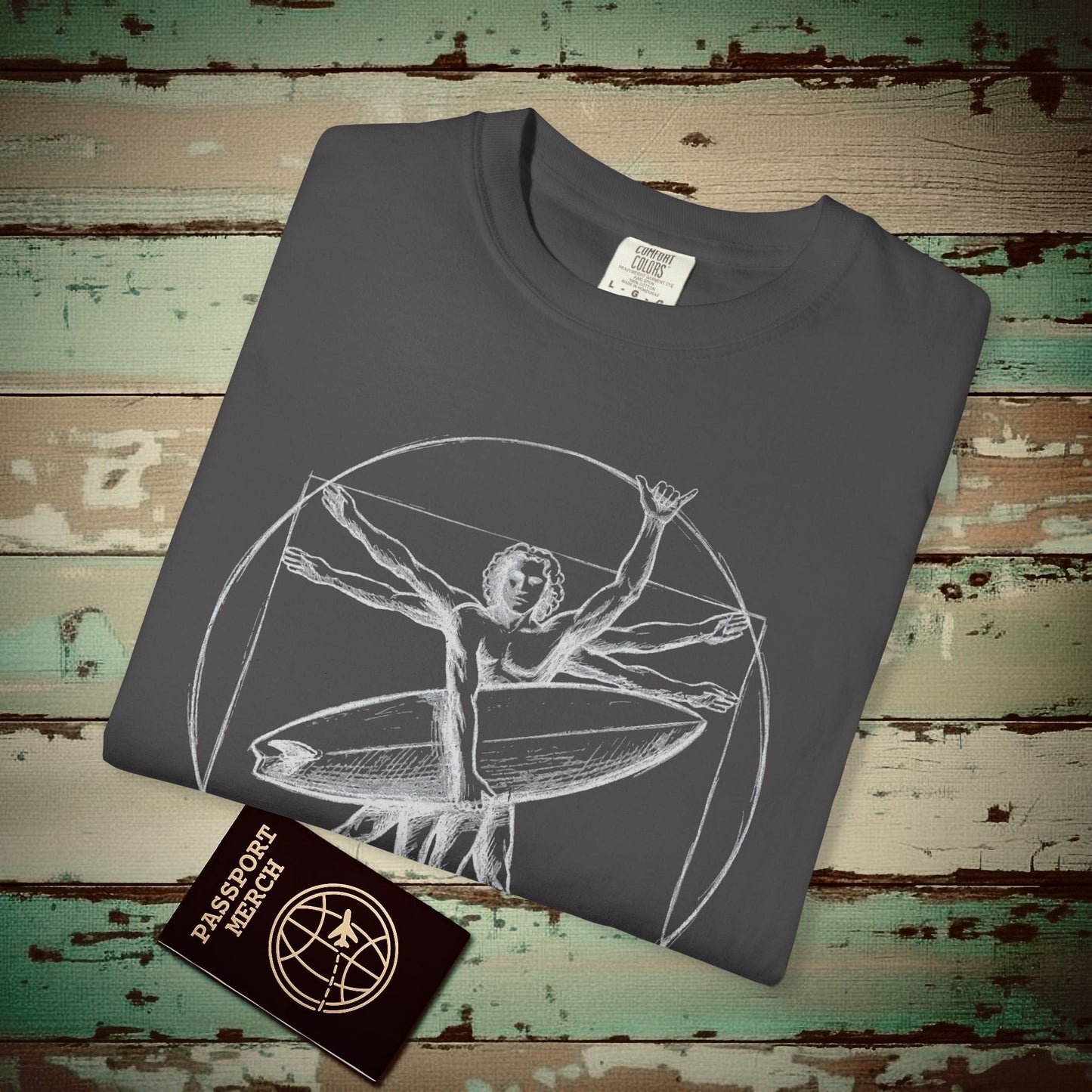Leonardo da Shaka Vitruvian Surfer Man, Hawaii Heavy Tee