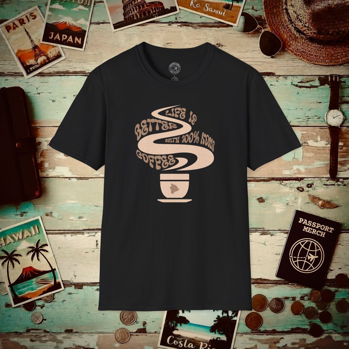 Life is better with 100% Kona Coffee, Hawaii T-Shirt Black / S