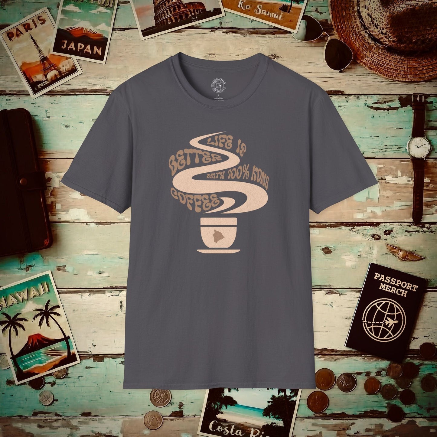Life is better with 100% Kona Coffee, Hawaii T-Shirt Charcoal / S