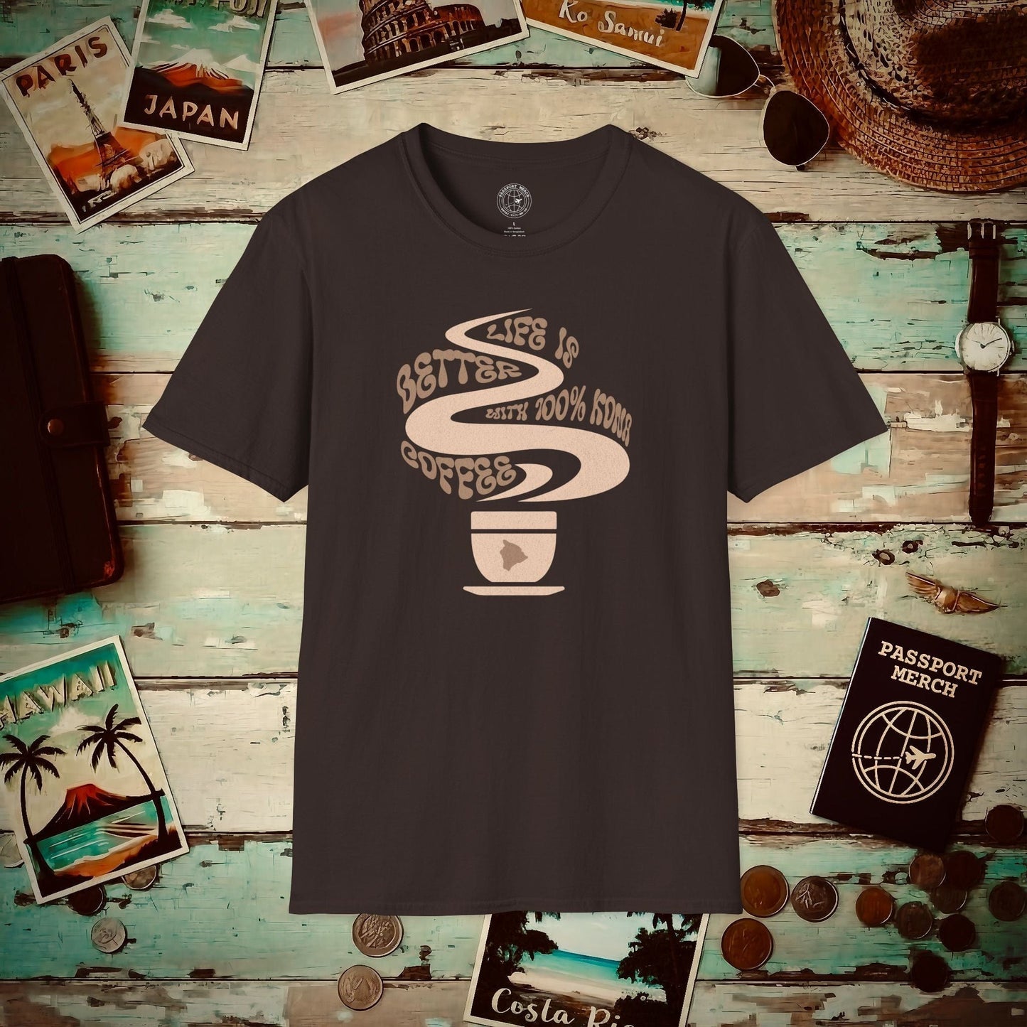 Life is better with 100% Kona Coffee, Hawaii T-Shirt Dark Chocolate / S