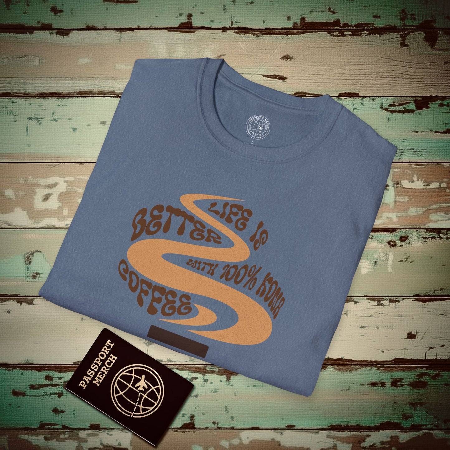 Life is better with 100% Kona Coffee, Hawaii T-Shirt Heather Indigo / S