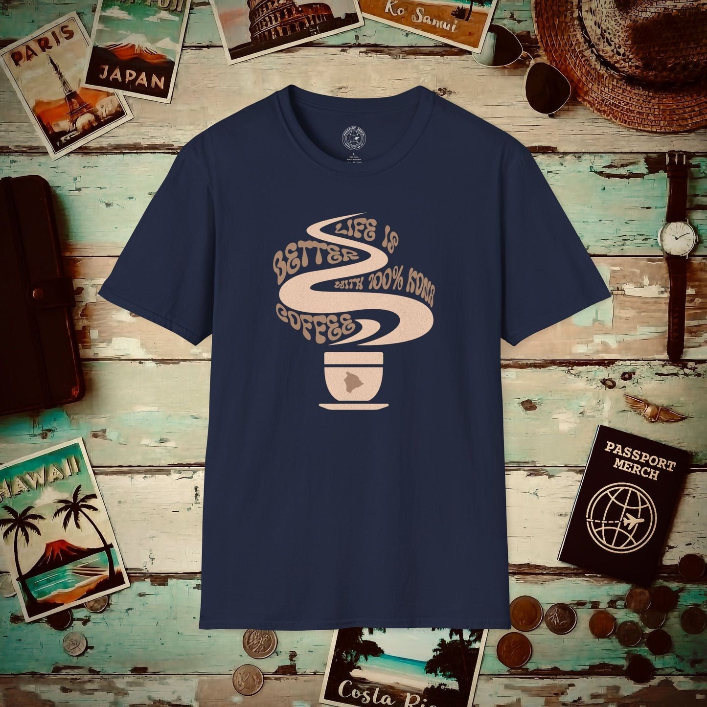 Life is better with 100% Kona Coffee, Hawaii T-Shirt Navy / S