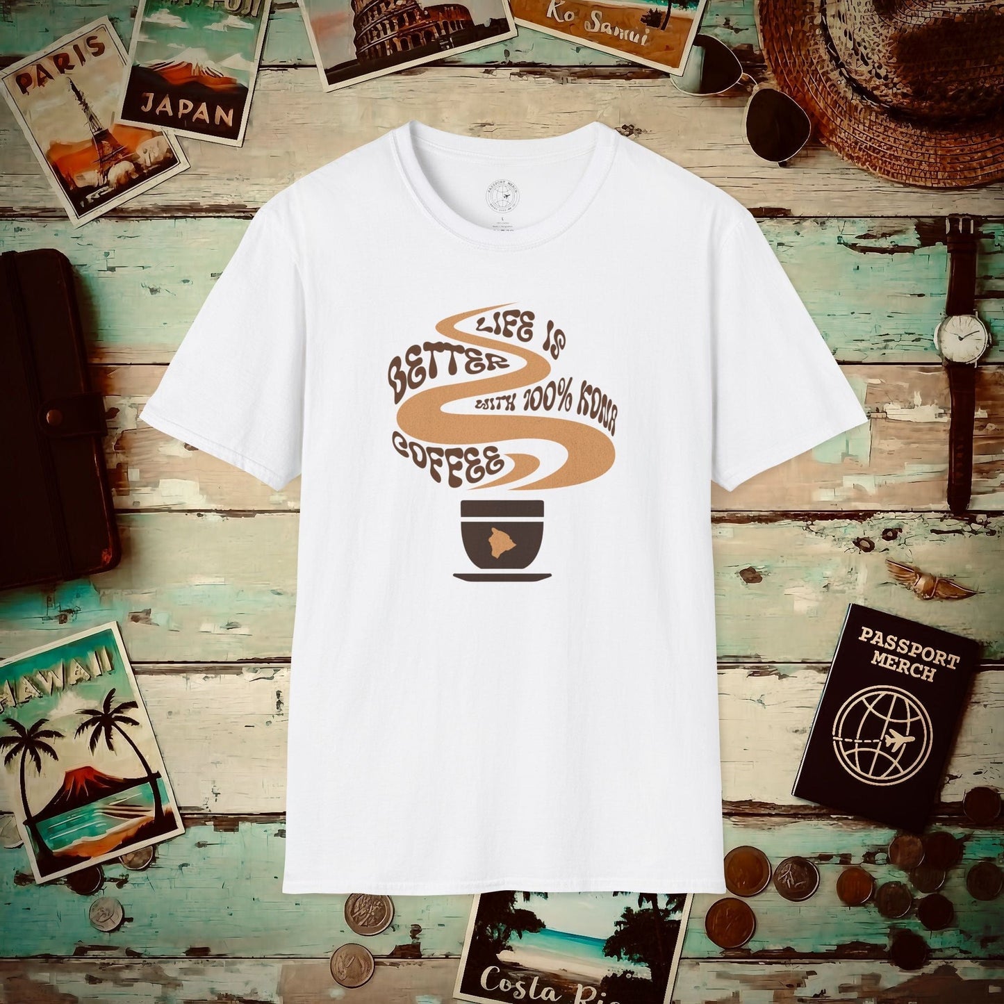 Life is better with 100% Kona Coffee, Hawaii T-Shirt White / S