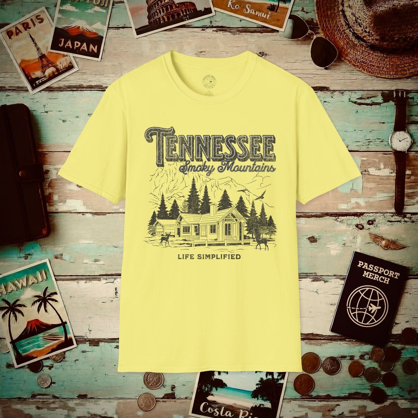 Life Simplified, Smoky Mountains Tennessee T-Shirt Cornsilk / S
