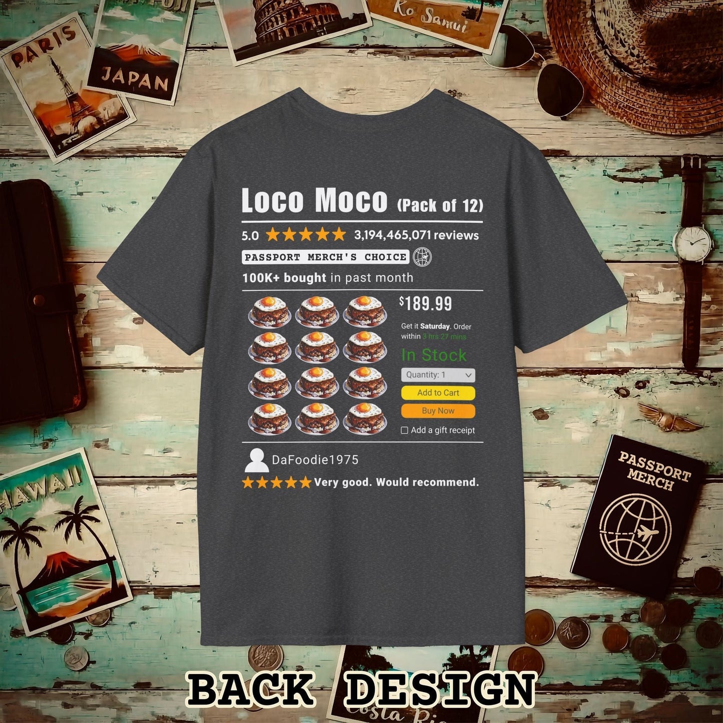 Loco Moco (5-Star Buy Now Edition), Hawaii, Back Print T-Shirt Dark Heather / S