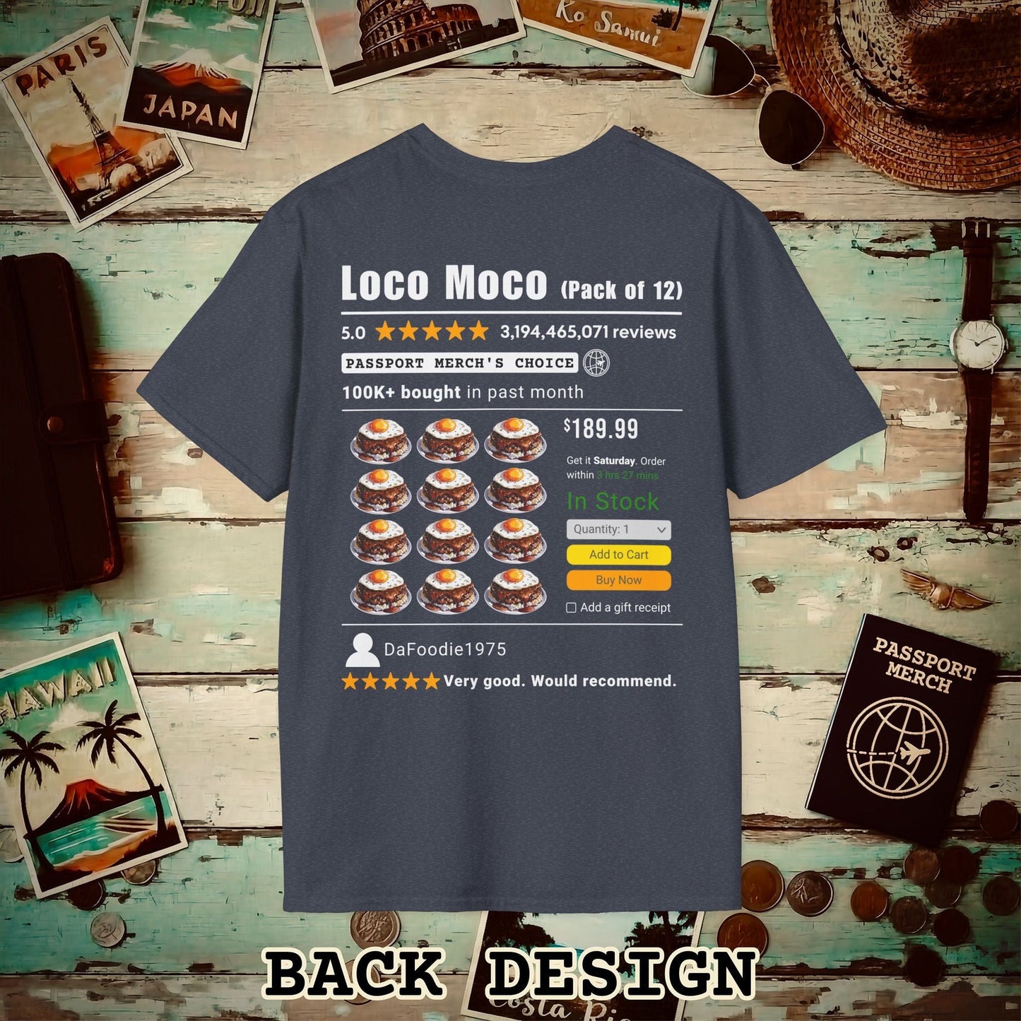 Loco Moco (5-Star Buy Now Edition), Hawaii, Back Print T-Shirt Heather Navy / S