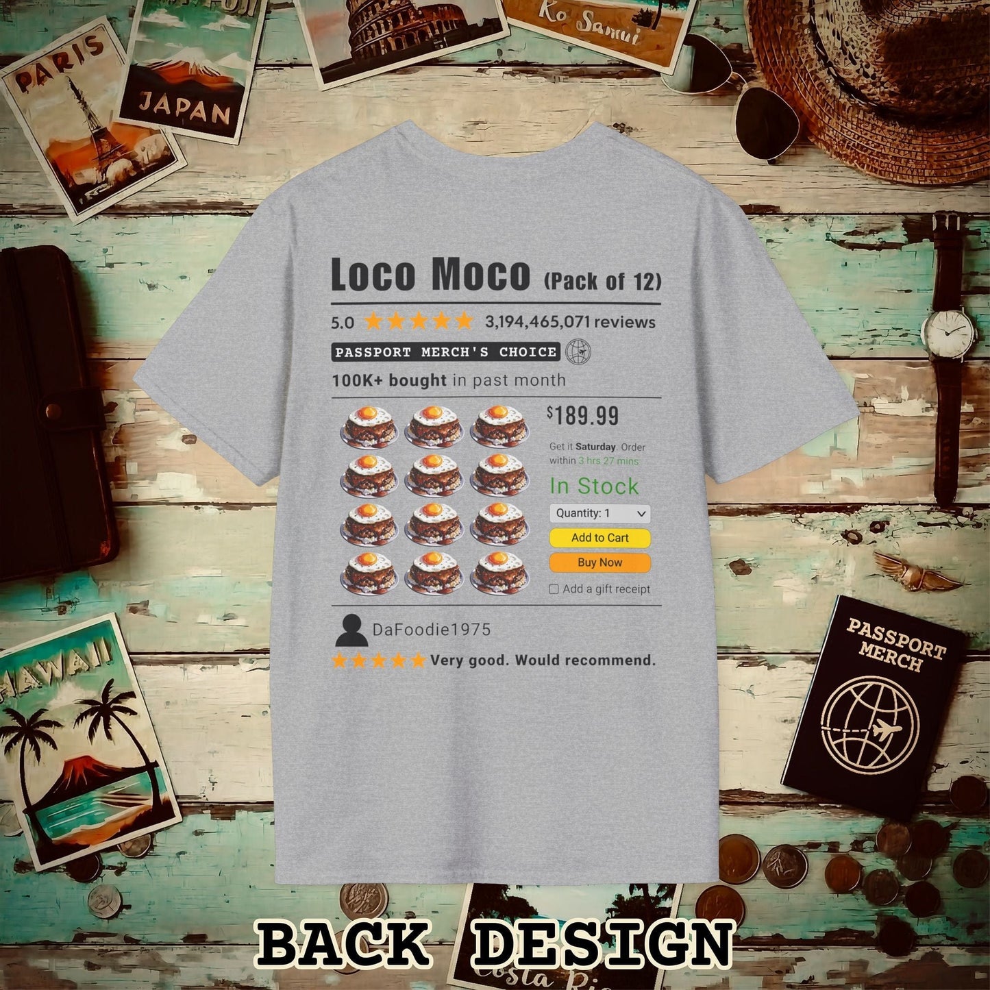 Loco Moco (5-Star Buy Now Edition), Hawaii, Back Print T-Shirt Sport Grey / S