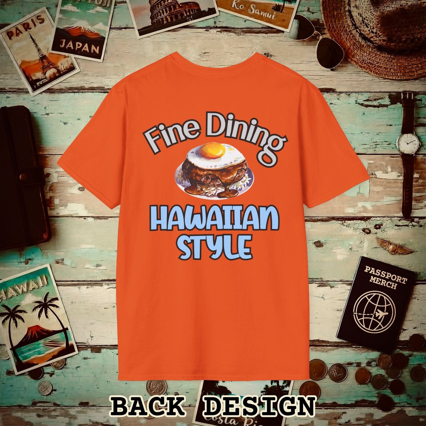 Loco Moco Fine Dining Hawaiian Style, Back Print T-Shirt Orange / S