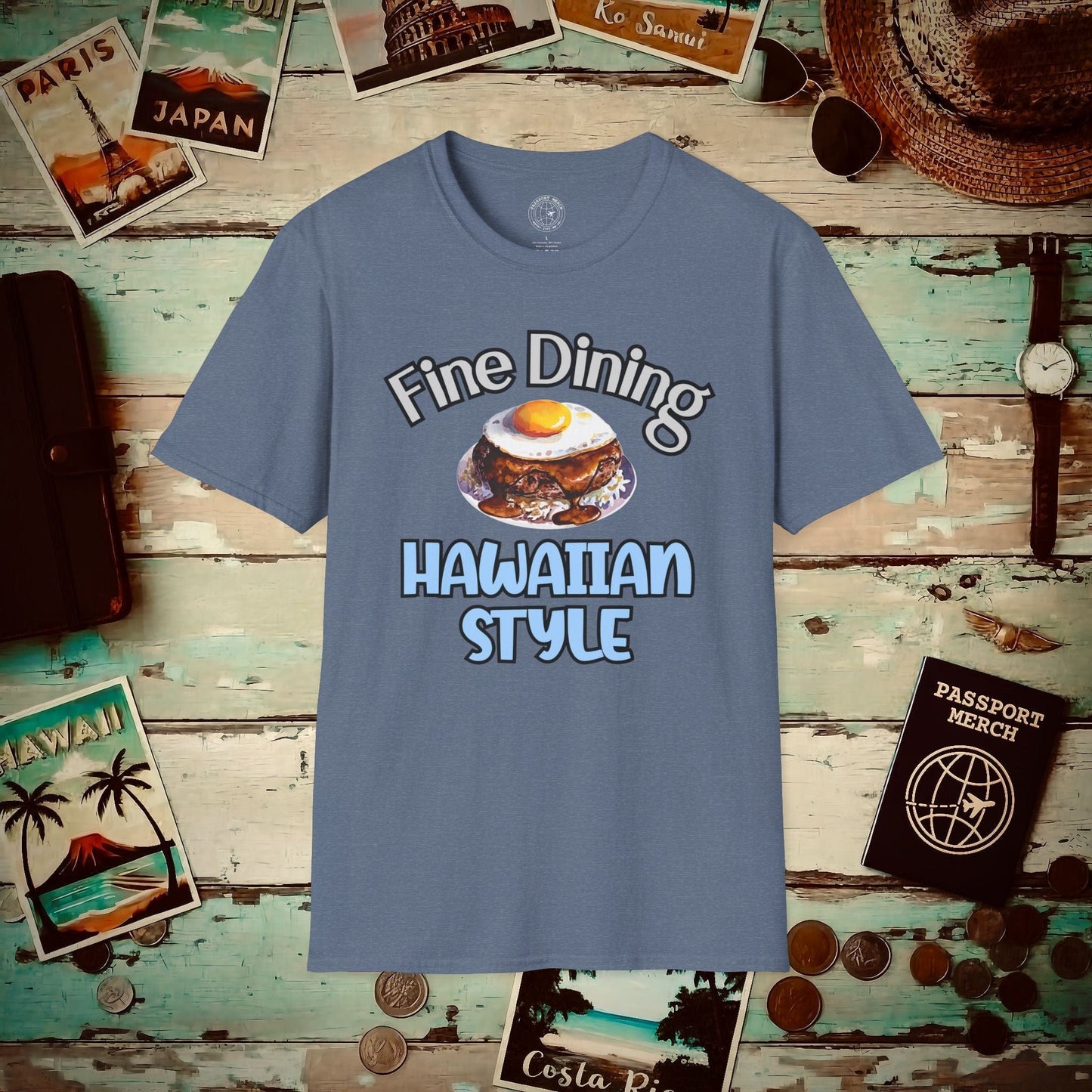 Loco Moco Fine Dining Hawaiian Style T-Shirt Heather Indigo / S