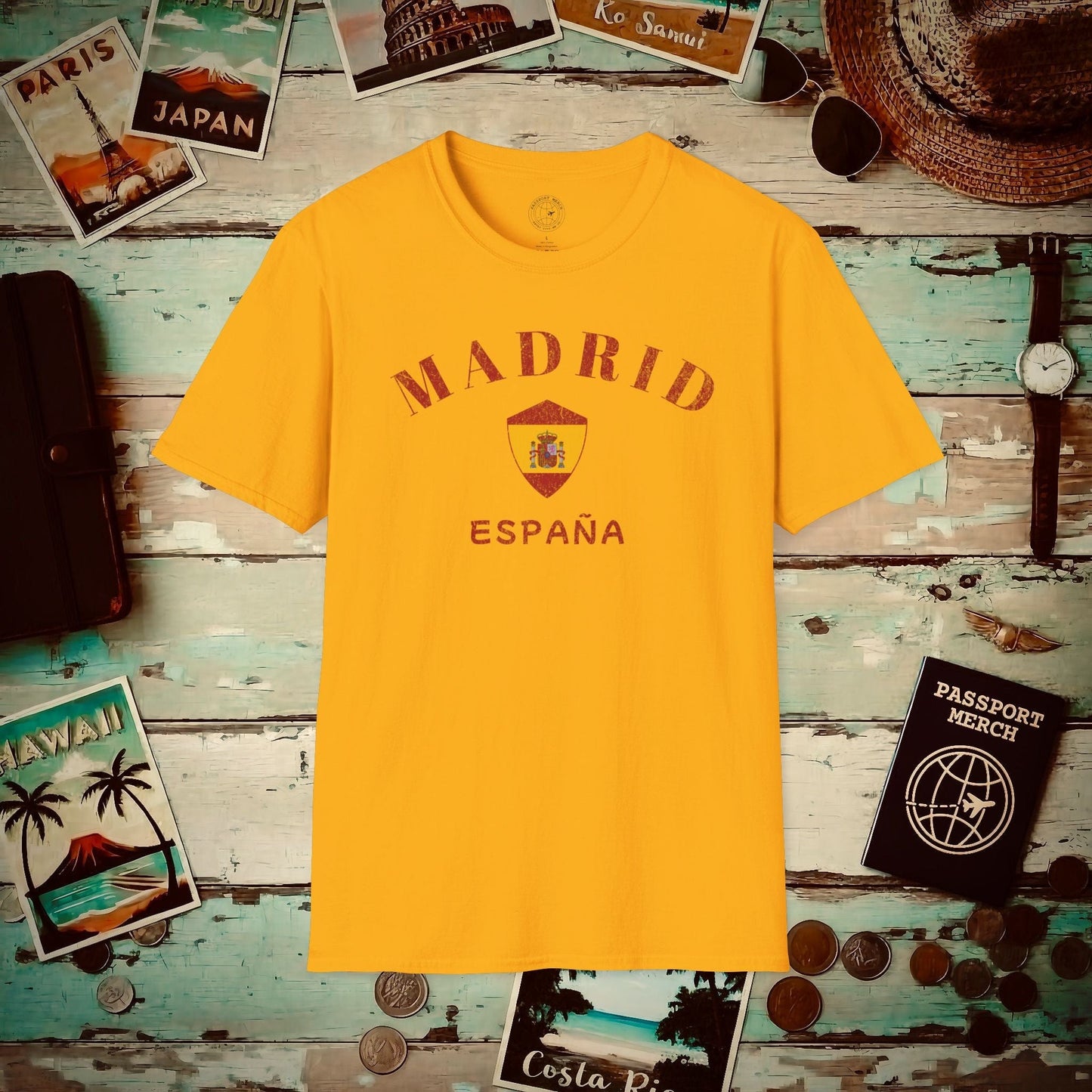 Madrid with Coat of Arms Spain T-Shirt Gold / S