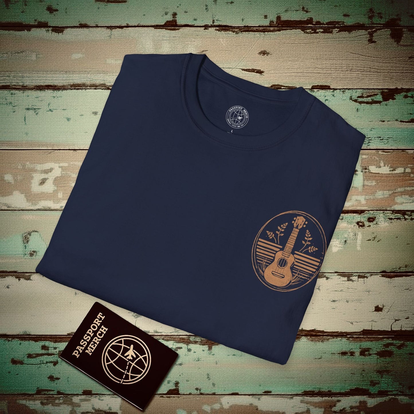 Make Music Hawaiian Style, Back Print T-Shirt Navy / S