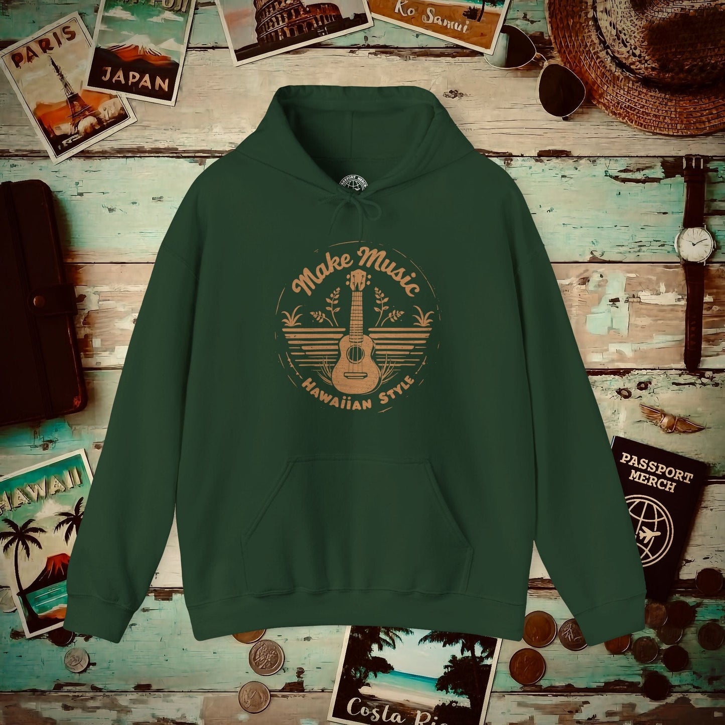 Make Music Hawaiian Style Hoodie Forest Green / S