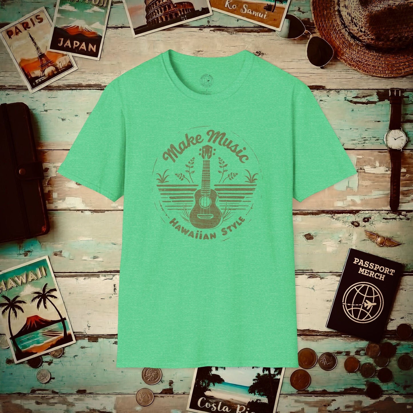 Make Music Hawaiian Style T-Shirt Heather Irish Green / S