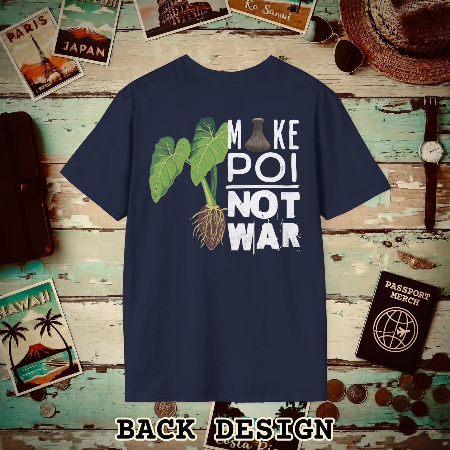 Make Poi Not War, Hawaii, Back Print T-Shirt Navy / S