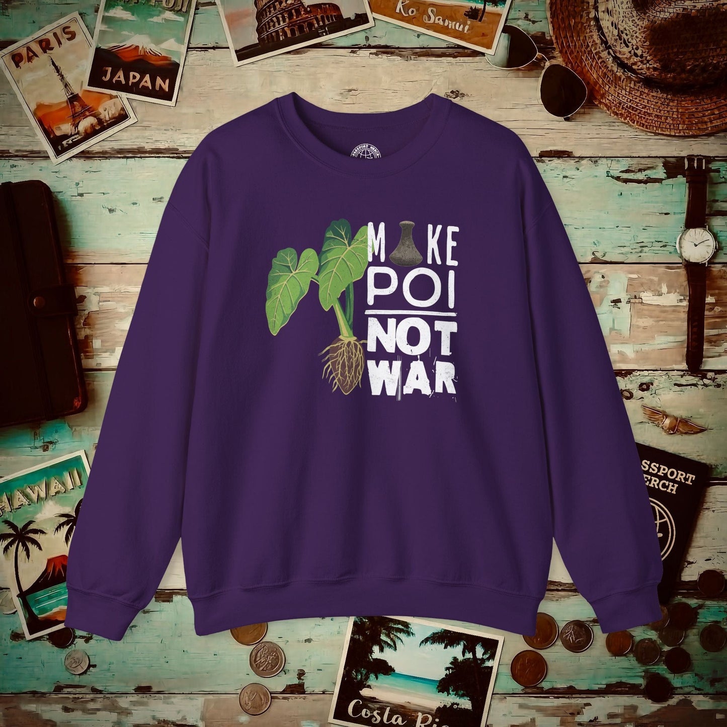Make Poi Not War, Hawaii Crewneck Purple / S