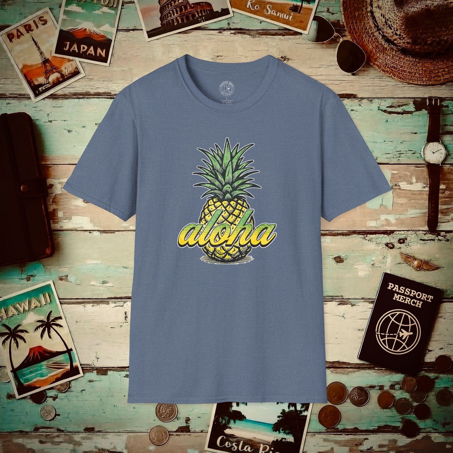 Maui Pineapple Aloha Hawaii T-Shirt Heather Indigo / S